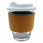 branded Carlo Glass Coffee Cup - Cork Band 340ml, from our range of promotional Reusable Coffee Cups - Glass