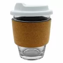 branded Carlo Glass Coffee Cup - Cork Band 340ml, from our range of promotional Reusable Coffee Cups - Glass