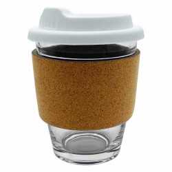 branded Carlo Glass Coffee Cup - Cork Band 340ml, from our range of promotional Reusable Coffee Cups - Glass