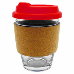 branded Carlo Glass Coffee Cup - Cork Band 340ml, from our range of promotional Reusable Coffee Cups - Glass