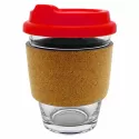 branded Carlo Glass Coffee Cup - Cork Band 340ml, from our range of promotional Reusable Coffee Cups - Glass