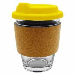 branded Carlo Glass Coffee Cup - Cork Band 340ml, from our range of promotional Reusable Coffee Cups - Glass
