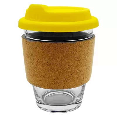 branded Carlo Glass Coffee Cup - Cork Band 340ml, from our range of promotional Reusable Coffee Cups - Glass