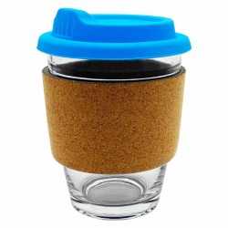 branded Carlo Glass Coffee Cup - Cork Band 340ml, from our range of promotional Reusable Coffee Cups - Glass
