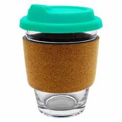 branded Carlo Glass Coffee Cup - Cork Band 340ml, from our range of promotional Reusable Coffee Cups - Glass
