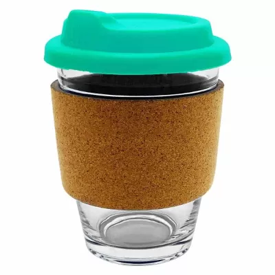 branded Carlo Glass Coffee Cup - Cork Band 340ml, from our range of promotional Reusable Coffee Cups - Glass