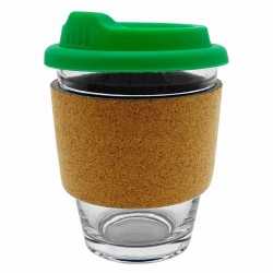 branded Carlo Glass Coffee Cup - Cork Band 340ml, from our range of promotional Reusable Coffee Cups - Glass