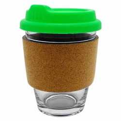branded Carlo Glass Coffee Cup - Cork Band 340ml, from our range of promotional Reusable Coffee Cups - Glass