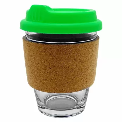 branded Carlo Glass Coffee Cup - Cork Band 340ml, from our range of promotional Reusable Coffee Cups - Glass