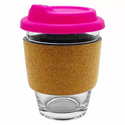 branded Carlo Glass Coffee Cup - Cork Band 340ml, from our range of promotional Reusable Coffee Cups - Glass