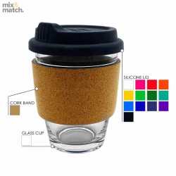 branded Carlo Glass Coffee Cup - Cork Band 340ml, from our range of promotional Reusable Coffee Cups - Glass