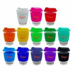 branded Carlo Glass Coffee Cup - Silicone Band 340ml, from our range of promotional Reusable Coffee Cups - Glass