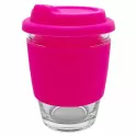 branded Carlo Glass Coffee Cup - Silicone Band 340ml, from our range of promotional Reusable Coffee Cups - Glass