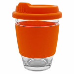 branded Carlo Glass Coffee Cup - Silicone Band 340ml, from our range of promotional Reusable Coffee Cups - Glass
