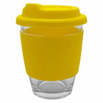 branded Carlo Glass Coffee Cup - Silicone Band 340ml, from our range of promotional Reusable Coffee Cups - Glass