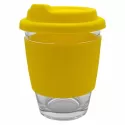 branded Carlo Glass Coffee Cup - Silicone Band 340ml, from our range of promotional Reusable Coffee Cups - Glass