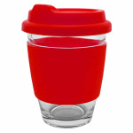 branded Carlo Glass Coffee Cup - Silicone Band 340ml, from our range of promotional Reusable Coffee Cups - Glass