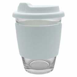 branded Carlo Glass Coffee Cup - Silicone Band 340ml, from our range of promotional Reusable Coffee Cups - Glass