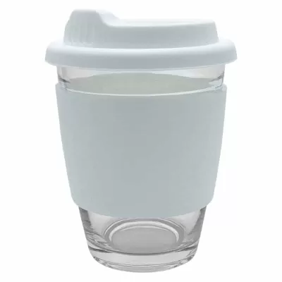 branded Carlo Glass Coffee Cup - Silicone Band 340ml, from our range of promotional Reusable Coffee Cups - Glass