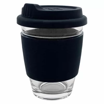 branded Carlo Glass Coffee Cup - Silicone Band 340ml, from our range of promotional Reusable Coffee Cups - Glass