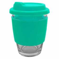 branded Carlo Glass Coffee Cup - Silicone Band 340ml, from our range of promotional Reusable Coffee Cups - Glass
