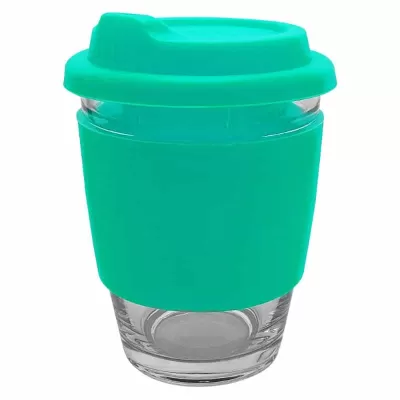 branded Carlo Glass Coffee Cup - Silicone Band 340ml, from our range of promotional Reusable Coffee Cups - Glass