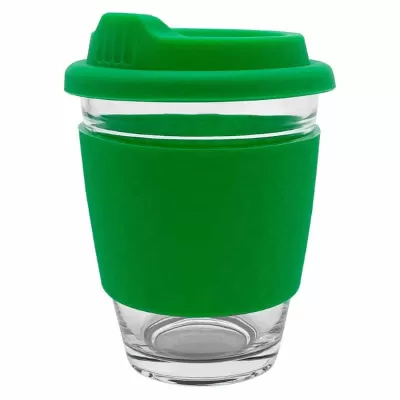 branded Carlo Glass Coffee Cup - Silicone Band 340ml, from our range of promotional Reusable Coffee Cups - Glass