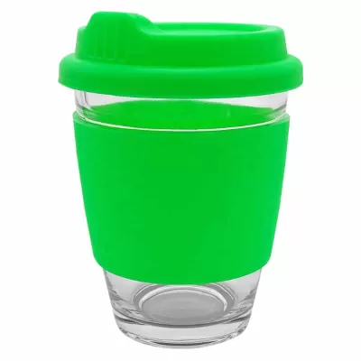 branded Carlo Glass Coffee Cup - Silicone Band 340ml, from our range of promotional Reusable Coffee Cups - Glass