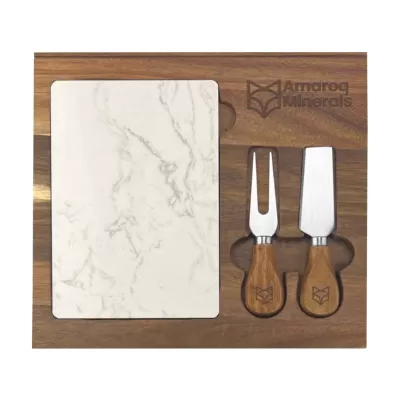 branded Fuzo Marble Cheeseboard & Knife Set, from our range of promotional Cheese Gift Sets