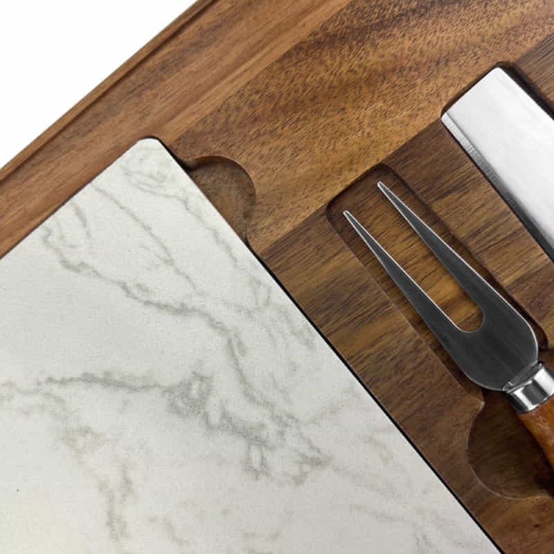 branded Fuzo Marble Cheeseboard & Knife Set, from our range of promotional Cheese Gift Sets