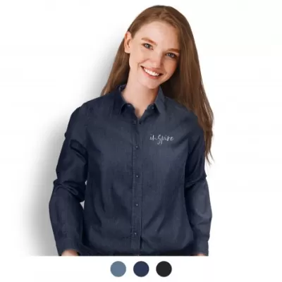 branded TRENDSWEAR Chester Womens Denim Shirt, from our range of promotional Ladies Corporate Shirts