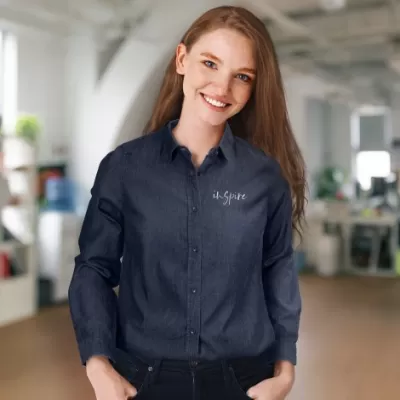 branded TRENDSWEAR Chester Womens Denim Shirt, from our range of promotional Ladies Corporate Shirts