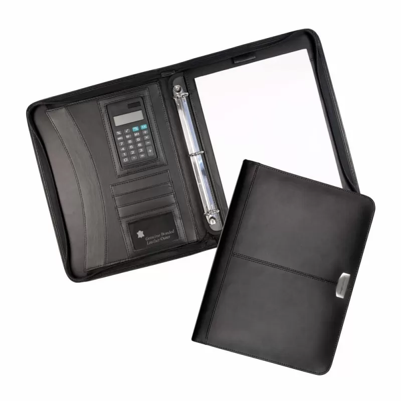 branded Essex Leather Zippered 3 Ring Compendium, from our range of promotional Leather Compendiums