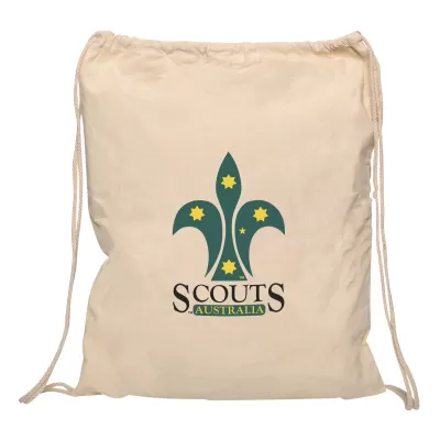 branded Calico Drawstring Bag, from our range of promotional Cotton & Calico Tote Bags