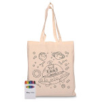 branded Squiggle Calico bag + Crayon set, from our range of promotional Cotton &amp; Calico Tote Bags