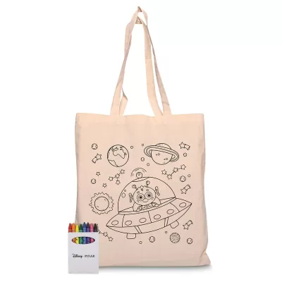 branded Squiggle Calico bag + Crayon set, from our range of promotional Cotton & Calico Tote Bags