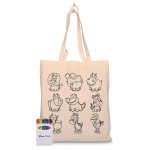 branded Squiggle Calico bag + Crayon set, from our range of promotional Cotton &amp; Calico Tote Bags