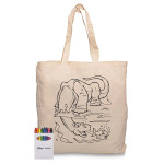 branded Squiggle Calico bag + Crayon set, from our range of promotional Cotton &amp; Calico Tote Bags