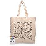 branded Squiggle Calico bag + Crayon set, from our range of promotional Cotton &amp; Calico Tote Bags