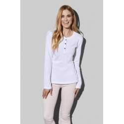 branded Stedman Womens Sharon Henley Long Sleeve T-Shirt, from our range of promotional Ladies Promotional T Shirts
