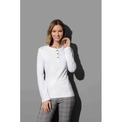 branded Stedman Womens Sharon Henley Long Sleeve T-Shirt, from our range of promotional Ladies Promotional T Shirts