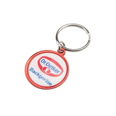 branded Rainbow Keyring (30mm round) - Indent, from our range of promotional Metal Keyrings