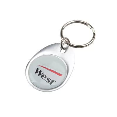 branded Rainbow Keyring (30x40mm egg) - Indent, from our range of promotional Metal Keyrings