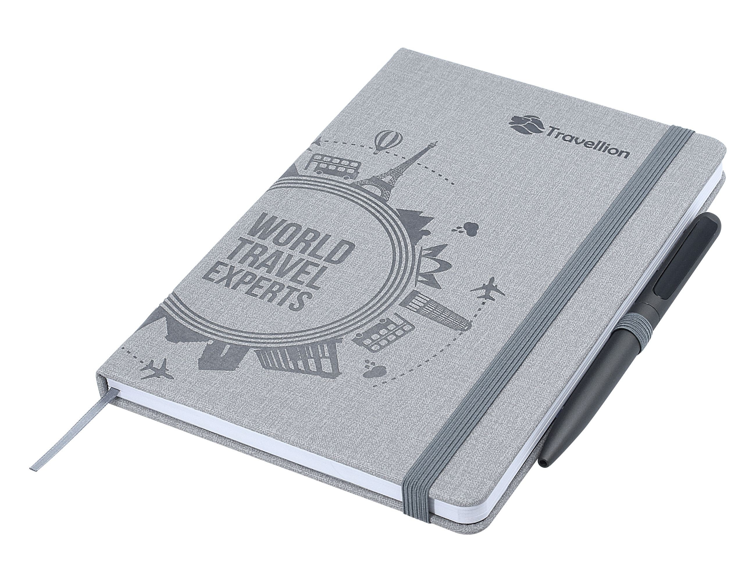 branded Designa Deboss Linen Notebook A5 Sea, from our range of promotional Promotional Journals & Notebooks