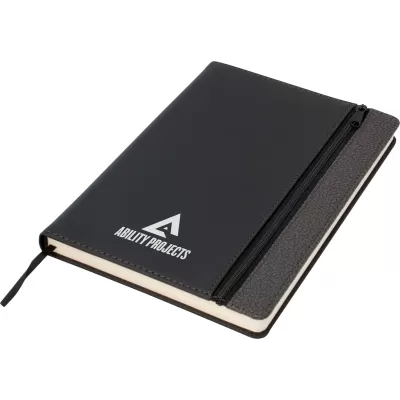 branded Toronto A5 Notebook,Black/Dark Grey Trim, from our range of promotional Promotional Journals & Notebooks