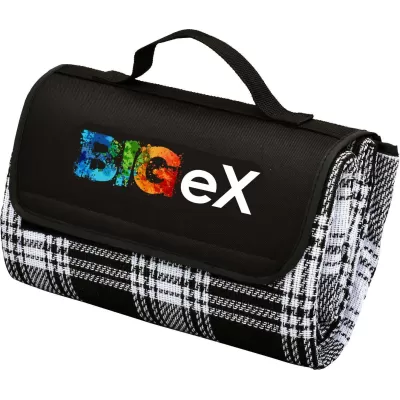 branded Jenolan Picnic Rug, Black/White, from our range of promotional Picnic Blankets