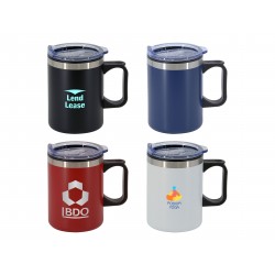 branded Lisbon 350ml Double Wall Mug, from our range of promotional Reusable Coffee Cups - Metal