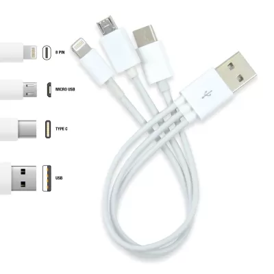 branded 3 in 1 Combo USB Cable - Micro, 8 Pin, Type C, from our range of promotional USB Hubs & Cables