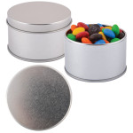 Sweets in Tin Packs - M&amp;Ms in Silver Round Tin