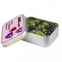 Promotional Jelly Beans - Corporate Colour Mini Jelly Beans in Silver Rectangular Tin